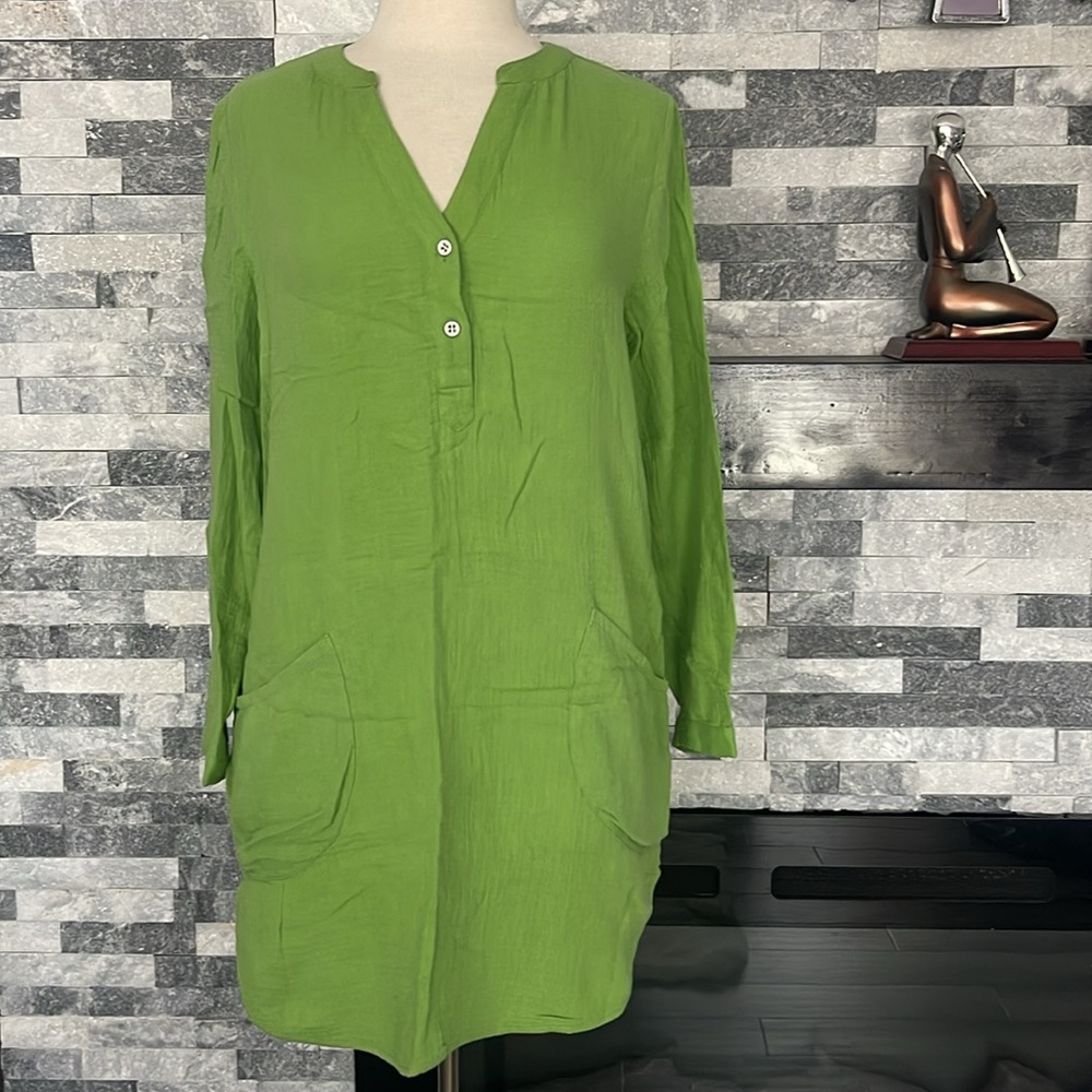 SOFT SURROUNDINGS   Green 3/4 Sleeve 100% Cotton Pullover Tunic  Size S